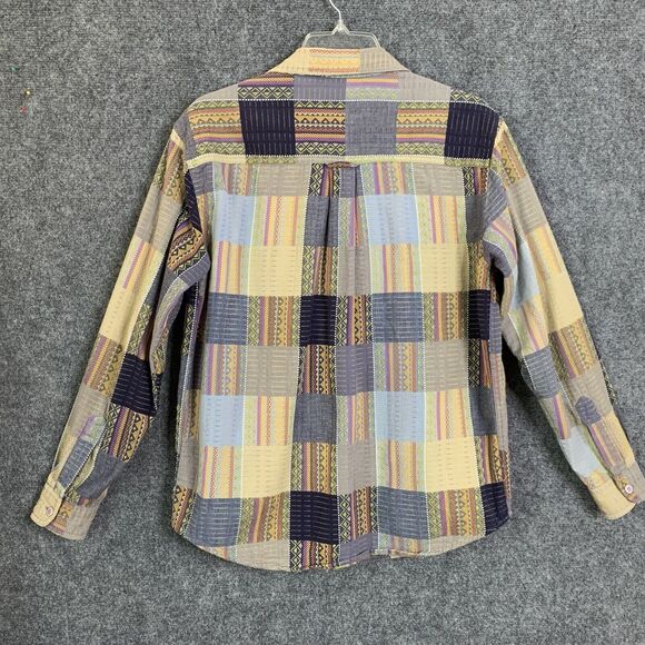 Lemon Grass Button Front Shirt Women S Patchwork Pattern Long Sleeve Cotton - Picture 6 of 12